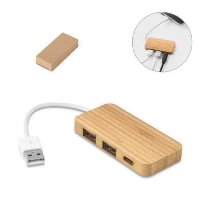 MOSER. HUB com 2 portas USB-A e 1 USB-C em bambu